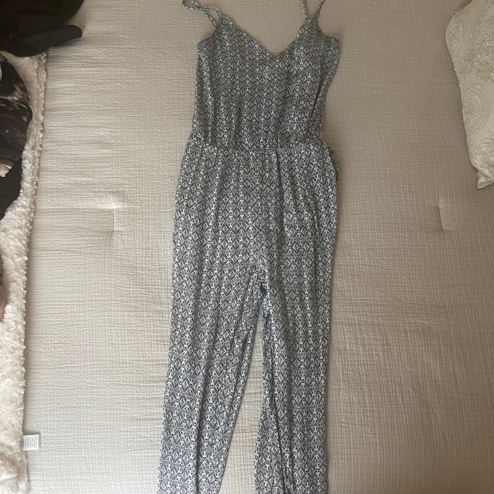 Zara blue and white pattern jumpsuit
